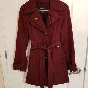 Burgundy London Fog Belted Trench Coat Size Medium